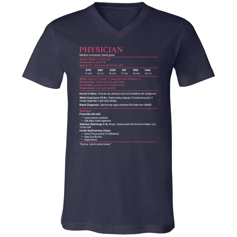 Physician Stats Unisex V-Neck T-Shirt - Navy - 2