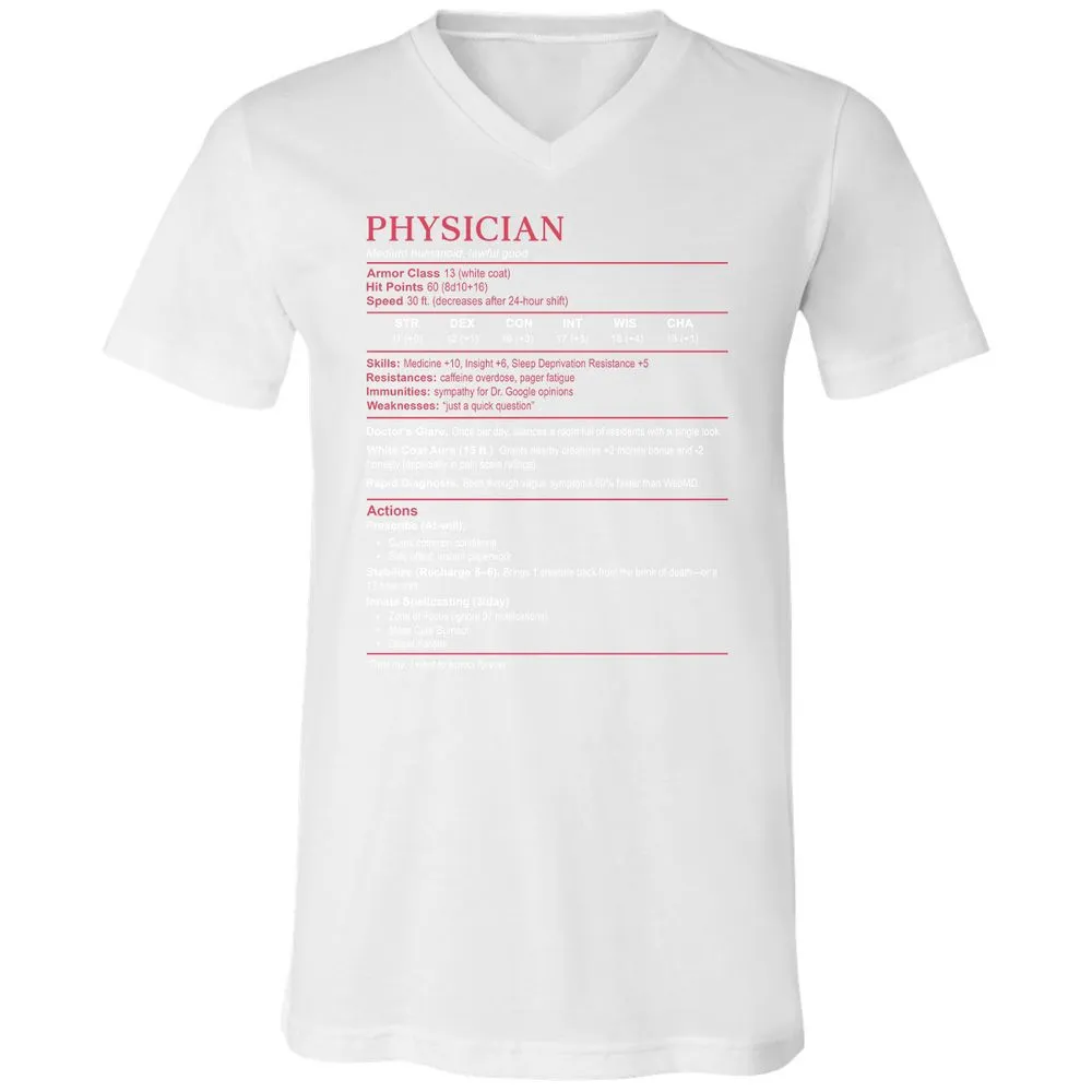 Physician Stats Unisex V-Neck T-Shirt - White - 5