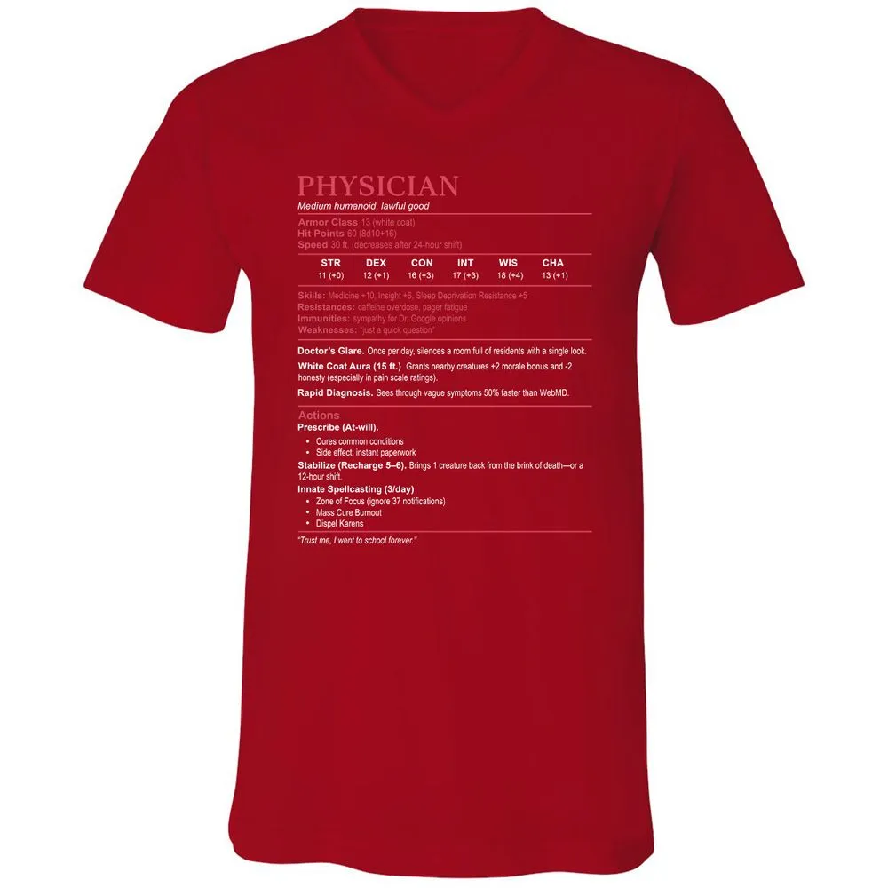 Physician Stats Unisex V-Neck T-Shirt - Red - 3