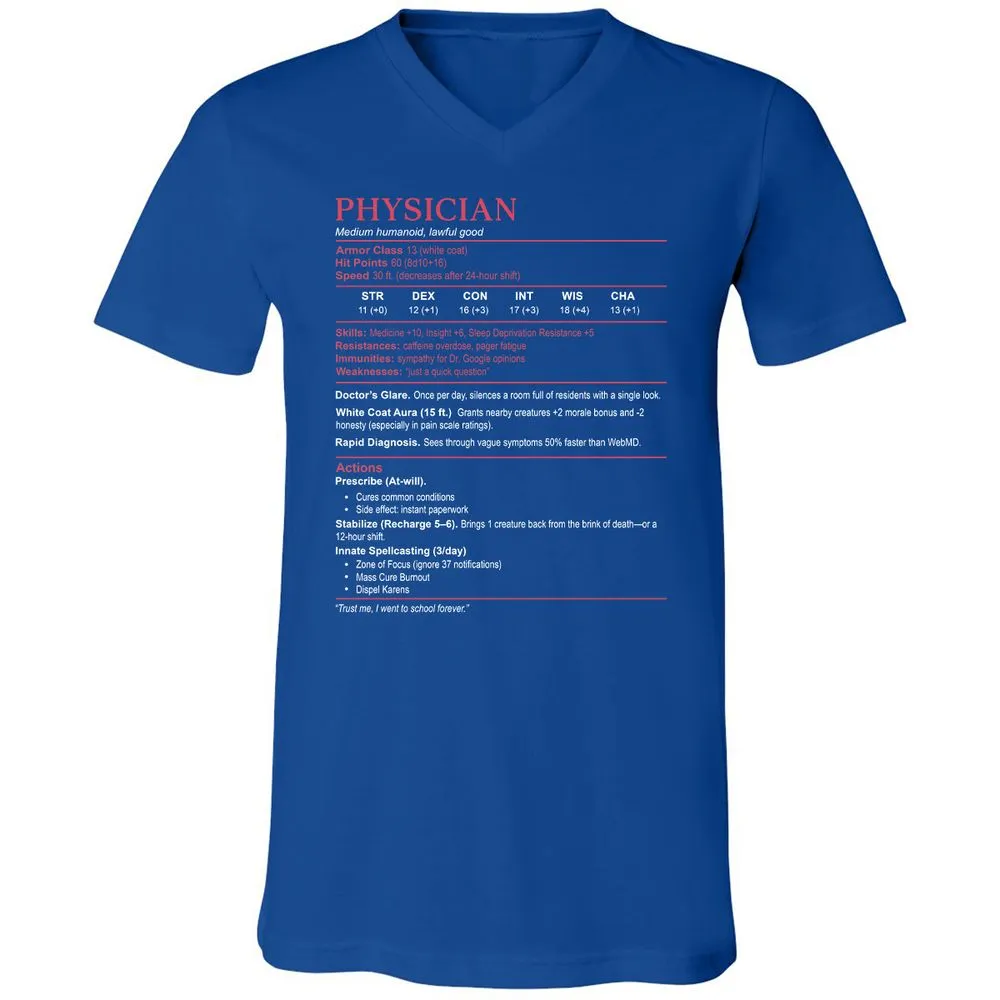 Physician Stats Unisex V-Neck T-Shirt - True Royal - 4