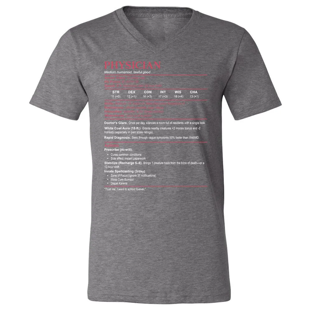 Physician Stats Unisex V-Neck T-Shirt - Deep Heather - 13