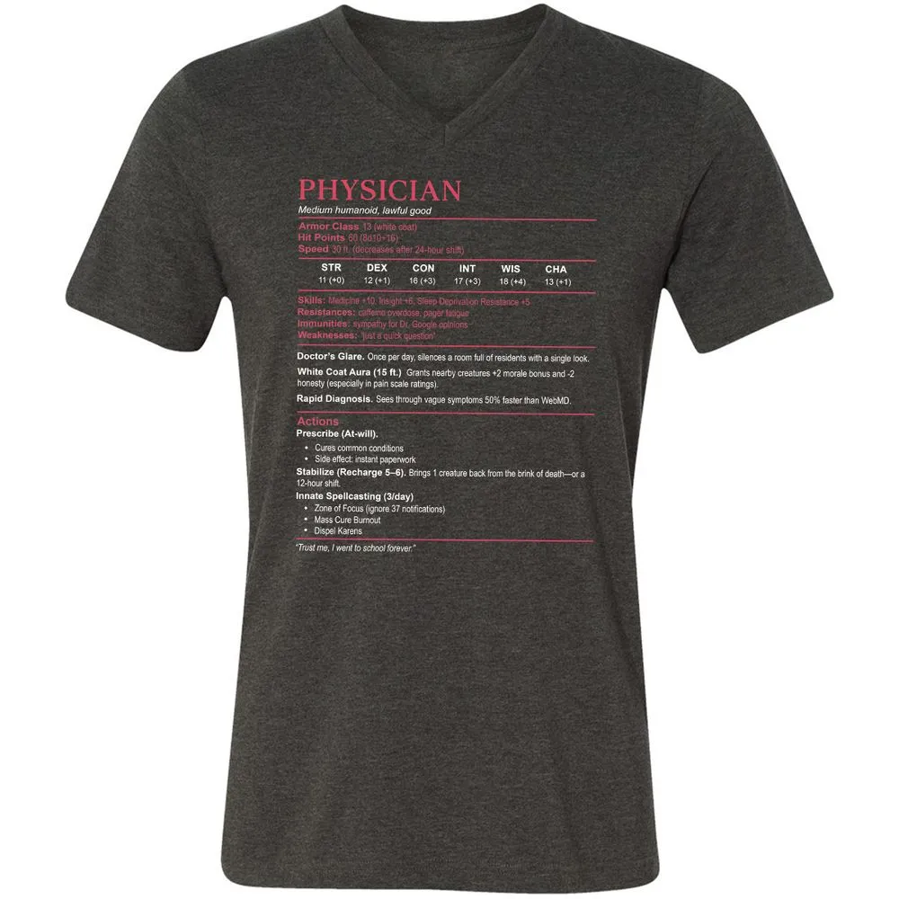Physician Stats Unisex V-Neck T-Shirt - Dark Grey Heather - 8