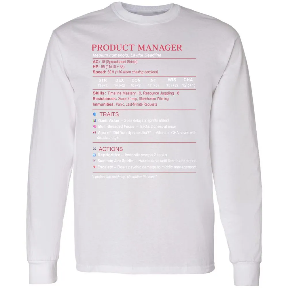 Product Manager Stats (PM) Long Sleeve T-Shirt - White - 5