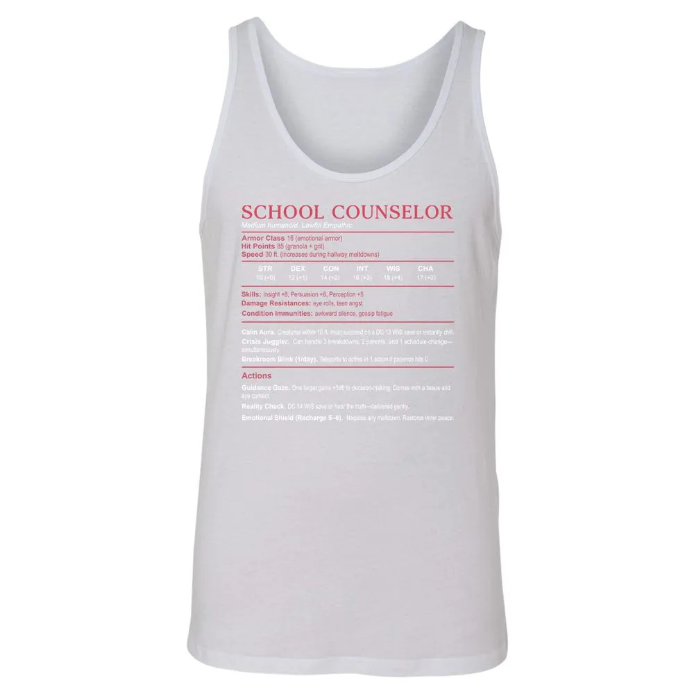 School Counselor Stats Unisex Jersey Tank - White - 14
