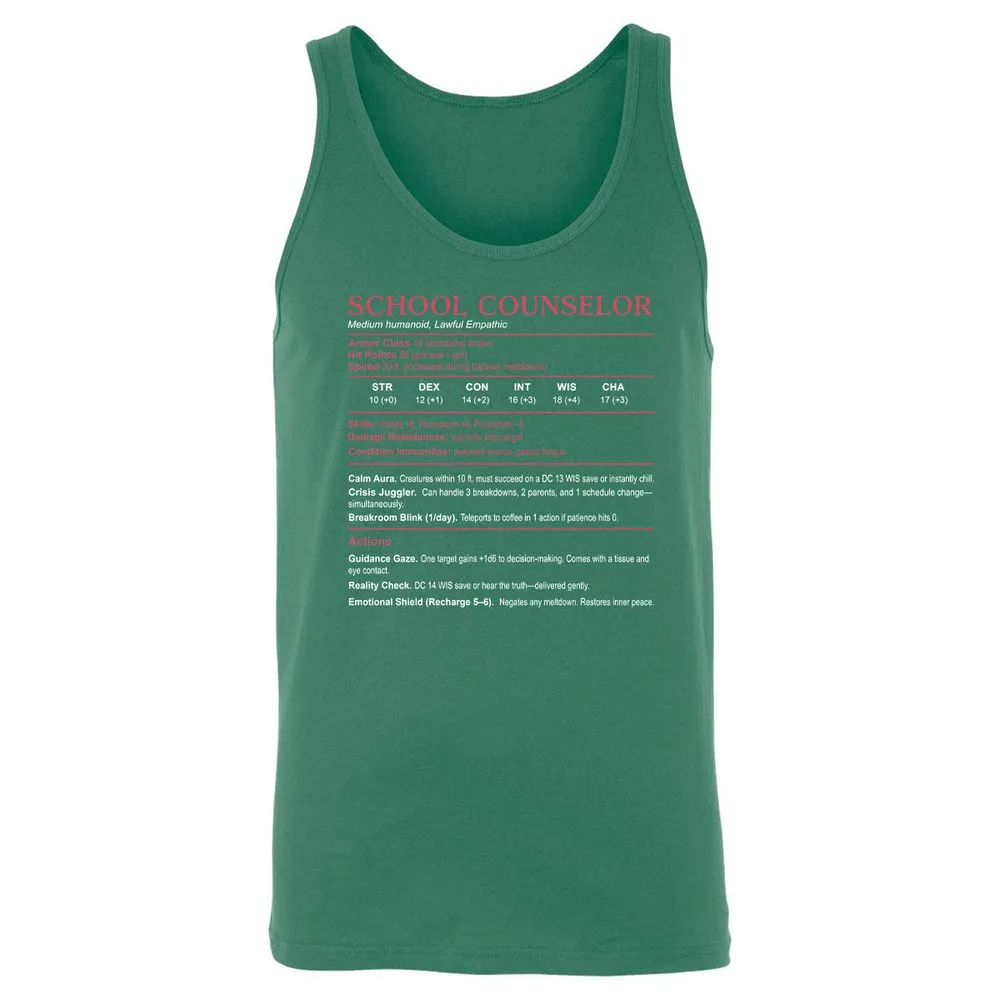 School Counselor Stats Unisex Jersey Tank - Kelly - 9