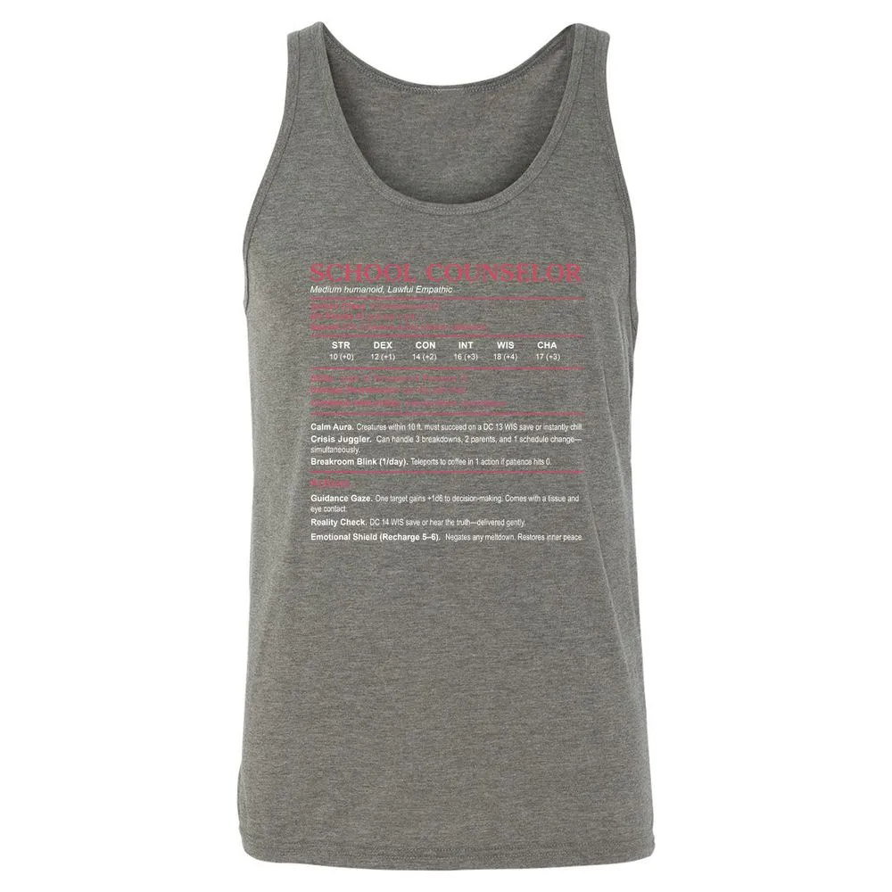 School Counselor Stats Unisex Jersey Tank - Grey Triblend - 8