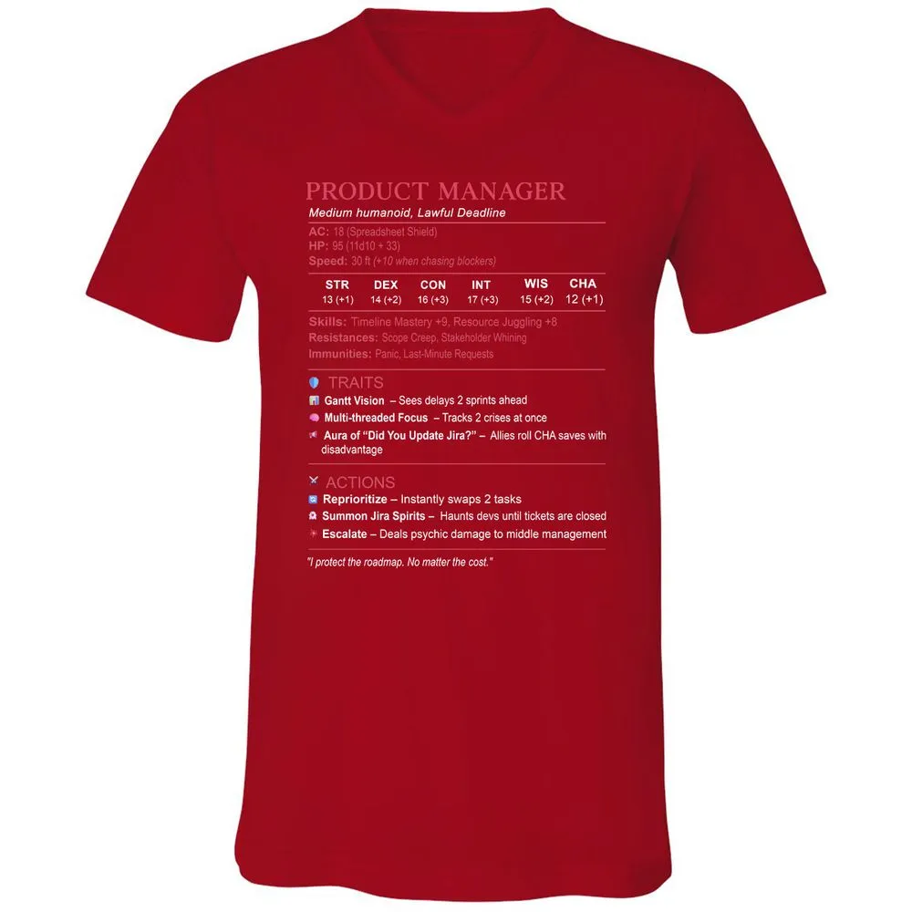 Product Manager Stats (PM) Unisex V-Neck T-Shirt - Red - 3