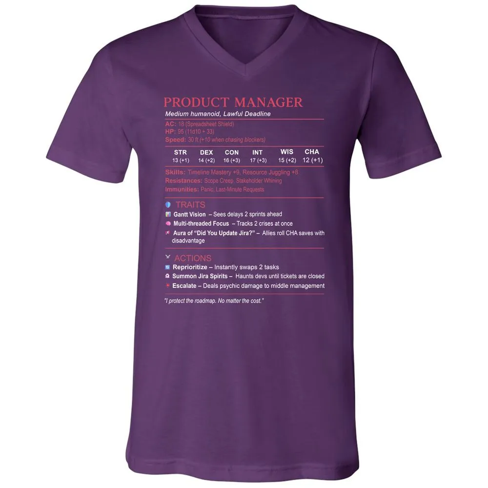 Product Manager Stats (PM) Unisex V-Neck T-Shirt - Team Purple - 9