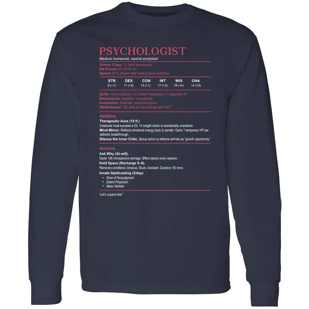 Psychologist Stats Long Sleeve T-Shirt - Navy - 2