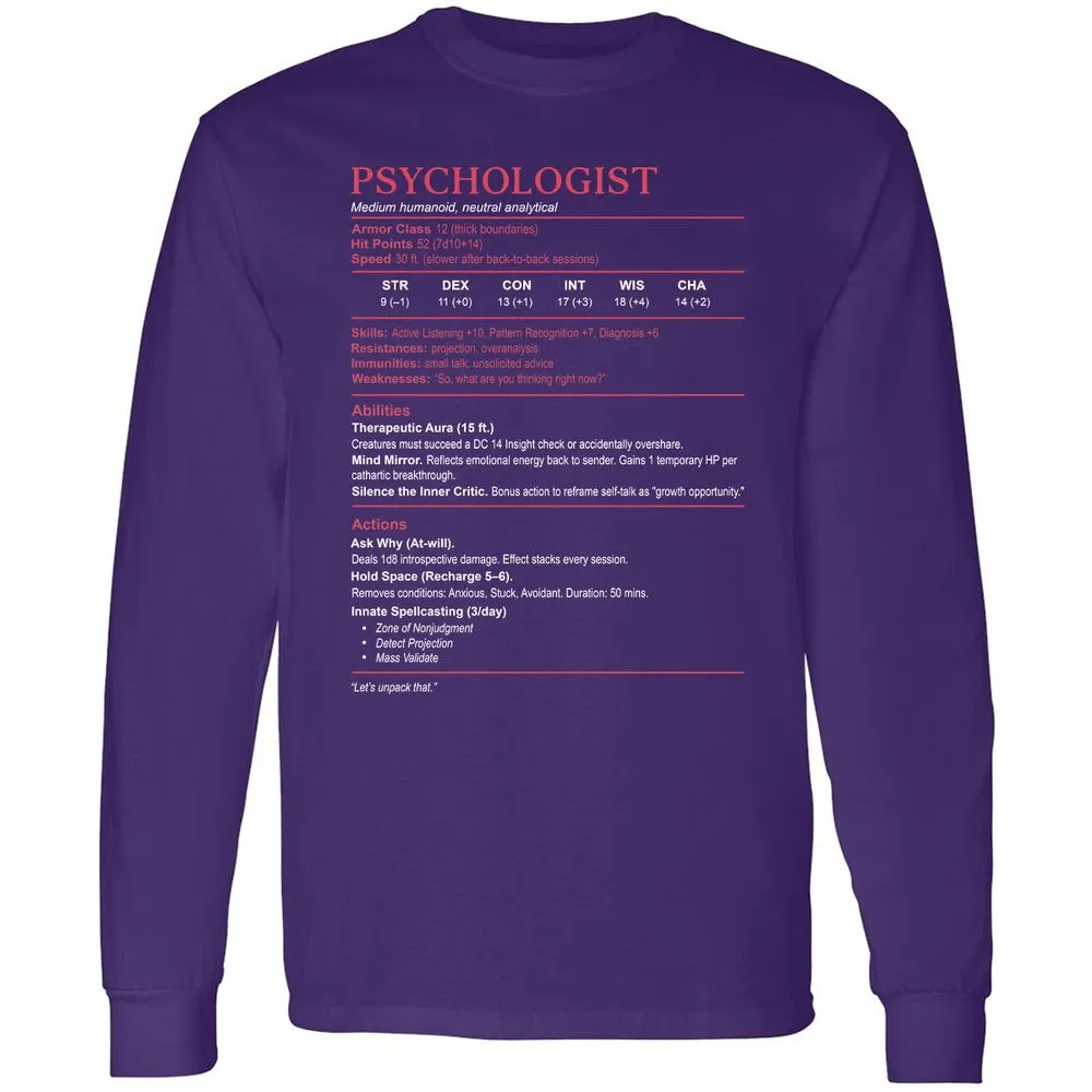 Psychologist Stats Long Sleeve T-Shirt - Purple - 13