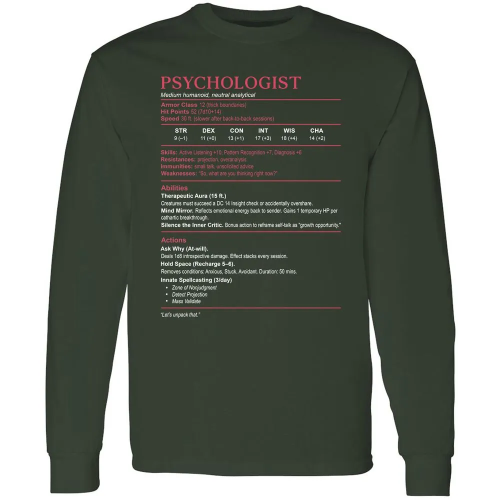 Psychologist Stats Long Sleeve T-Shirt - Forest Green - 4