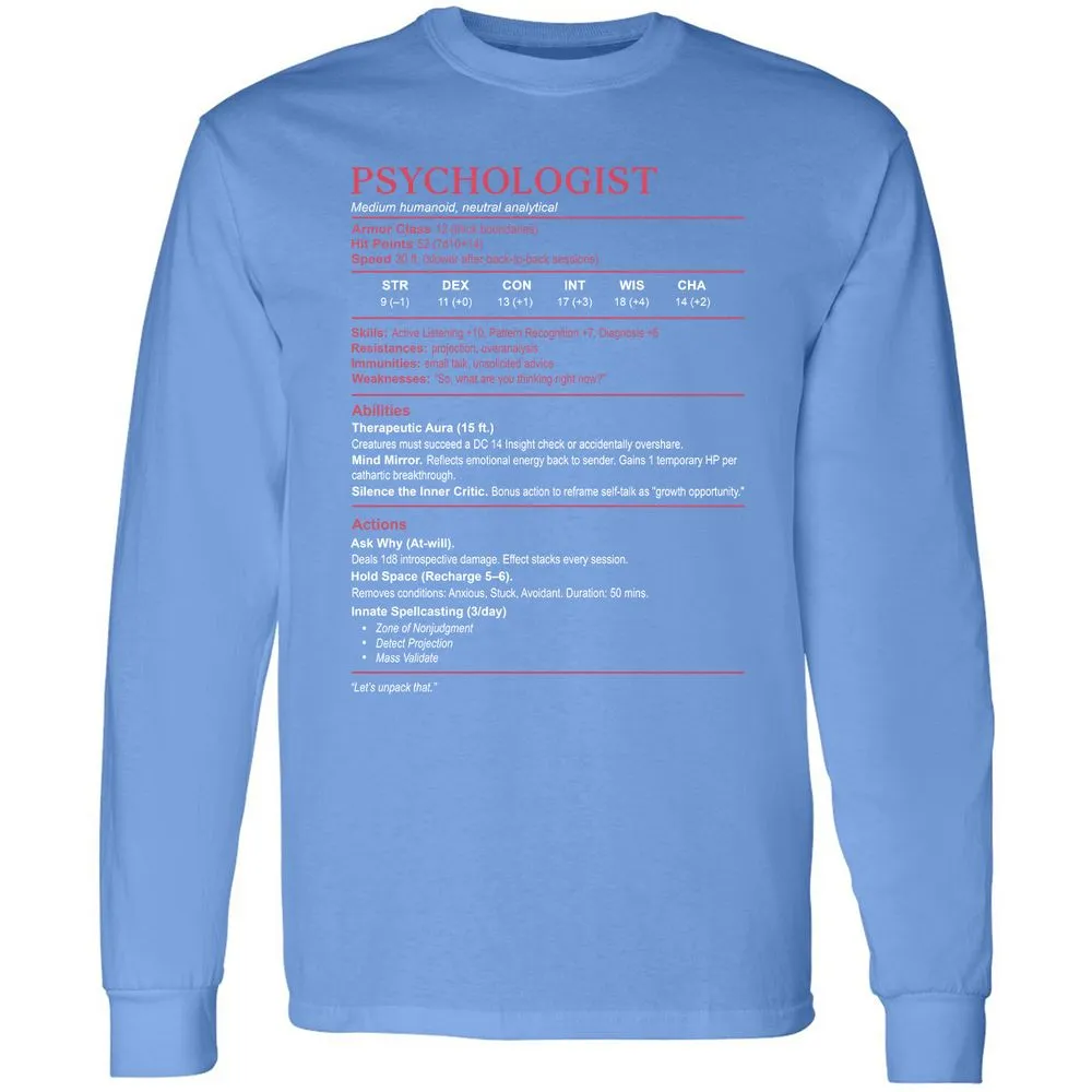 Psychologist Stats Long Sleeve T-Shirt - Carolina Blue - 12