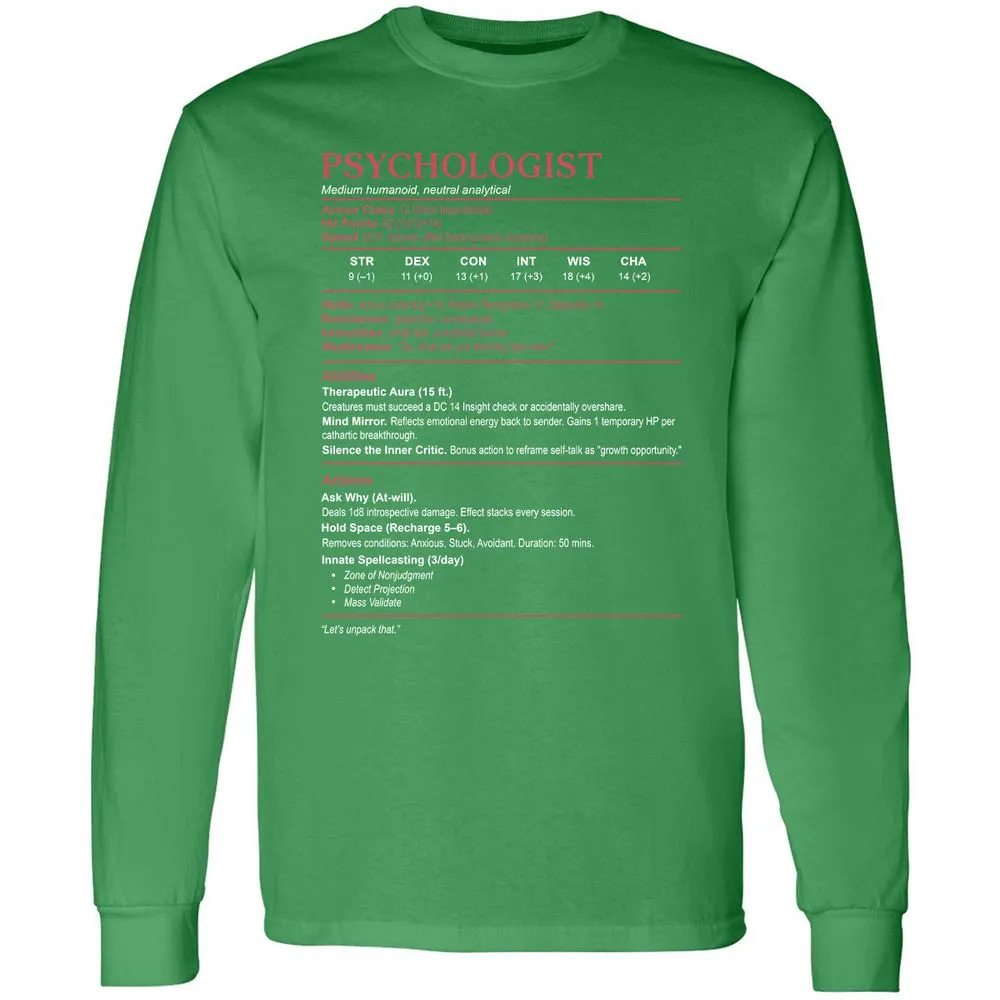 Psychologist Stats Long Sleeve T-Shirt - Irish Green - 10