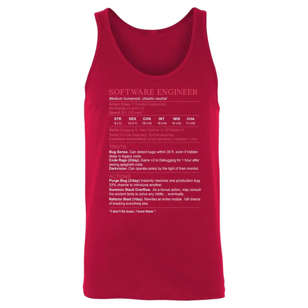Software Engineer Stats Unisex Jersey Tank - Red - 11