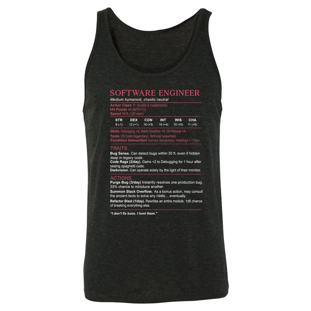 Software Engineer Stats Unisex Jersey Tank - Charcoal Black Triblend - 5