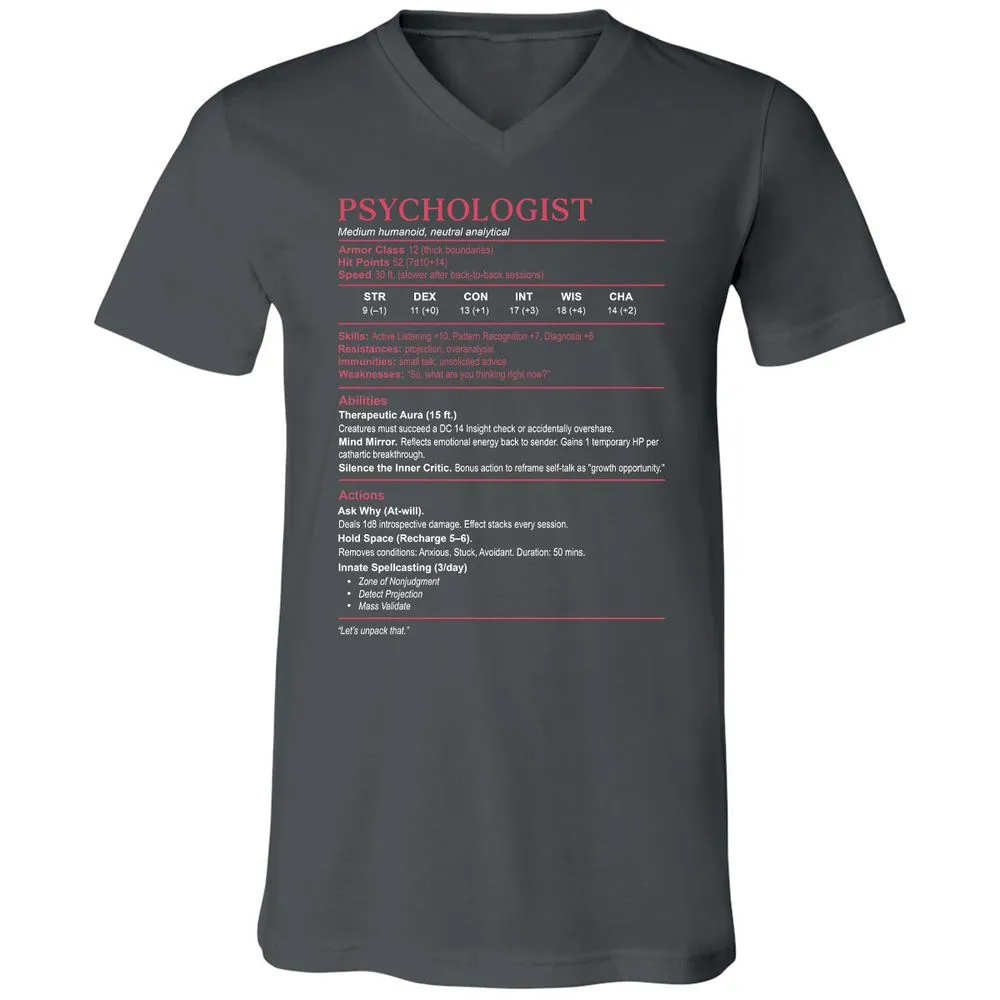 Psychologist Stats Unisex V-Neck T-Shirt - Asphalt - 12