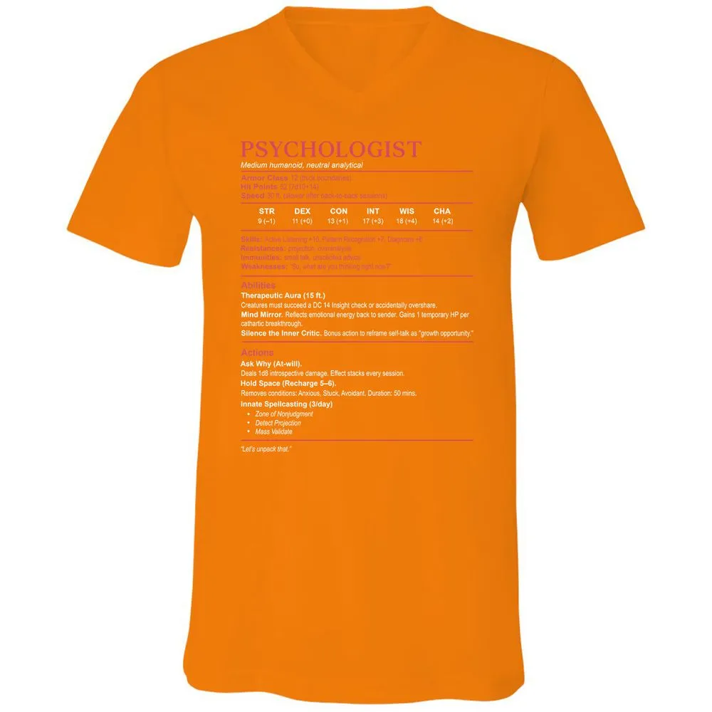 Psychologist Stats Unisex V-Neck T-Shirt - Orange - 11