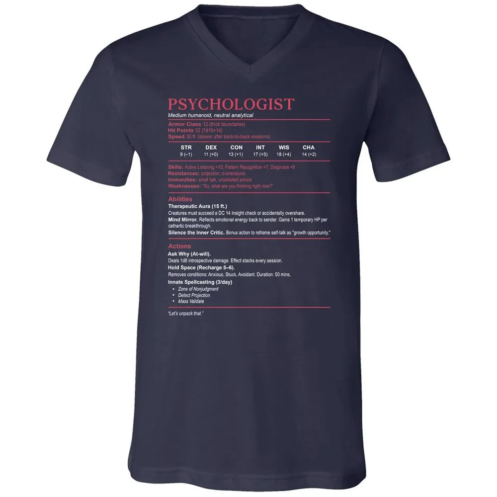 Psychologist Stats Unisex V-Neck T-Shirt - Navy - 2