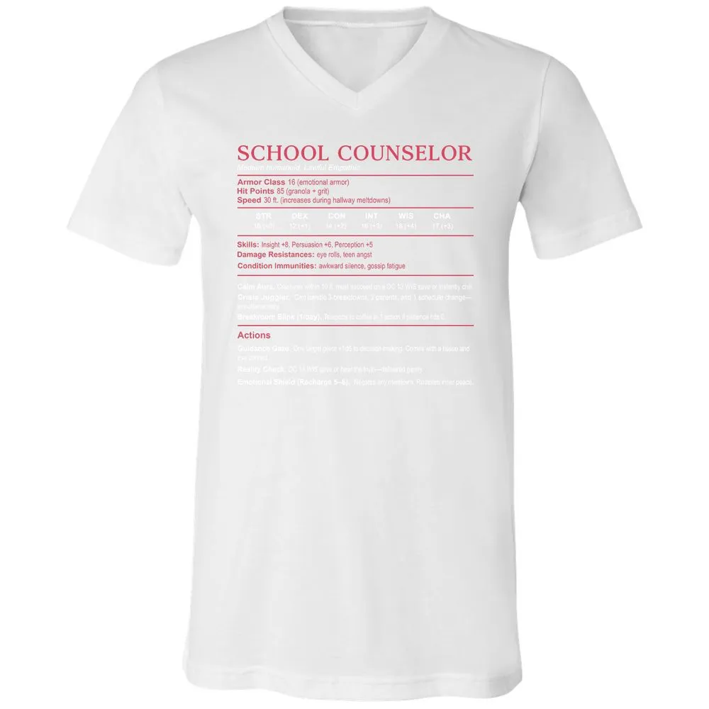 School Counselor Stats Unisex V-Neck T-Shirt - White - 5