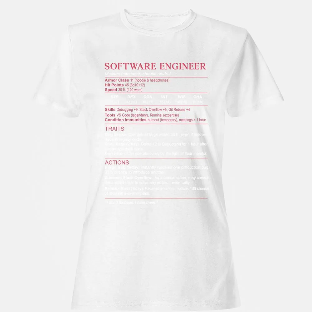 Software Engineer Stats Women's T-Shirt - White - 16