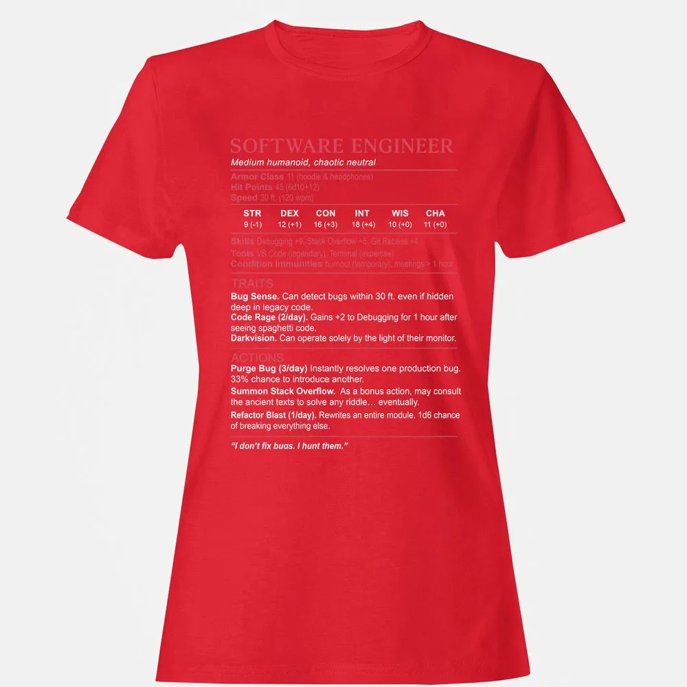Software Engineer Stats Women's T-Shirt - Red - 13