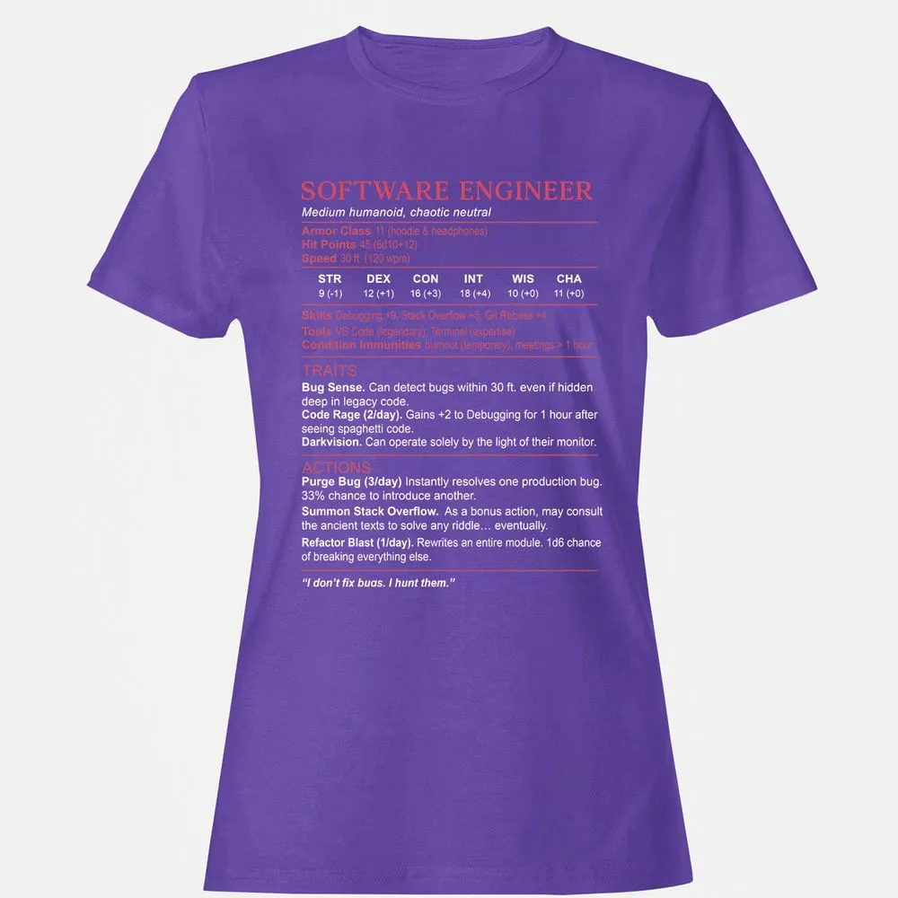 Software Engineer Stats Women's T-Shirt - Purple - 12