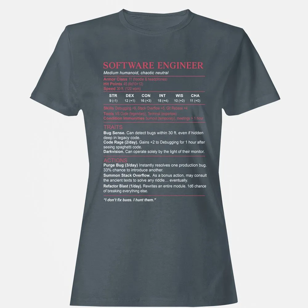 Software Engineer Stats Women's T-Shirt - Charcoal - 3