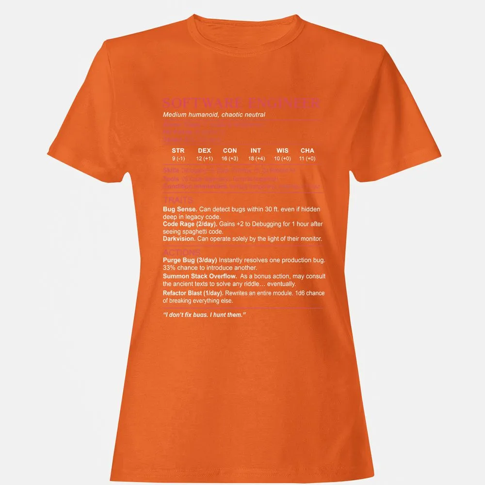 Software Engineer Stats Women's T-Shirt - Orange - 11