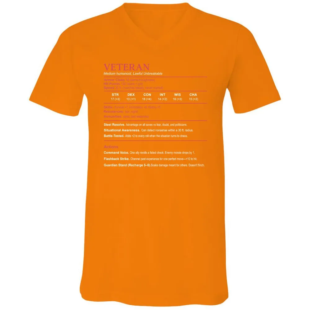 Veteran Stats Unisex V-Neck T-Shirt - Orange - 11
