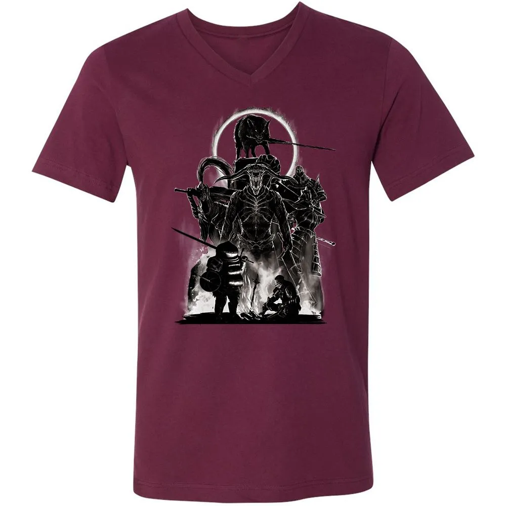 Unisex V-Neck T-Shirt - J7ELS2F8 - Maroon - 6