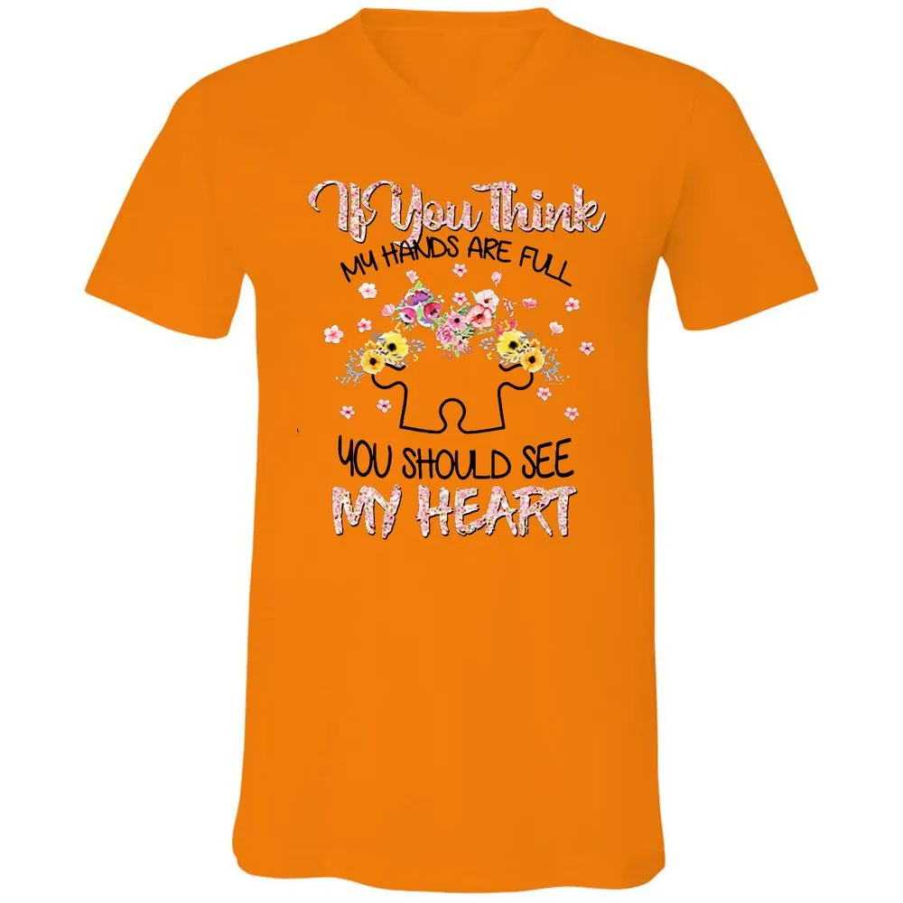 Unisex V-Neck T-Shirt - FD4Z5MKX - Orange - 11