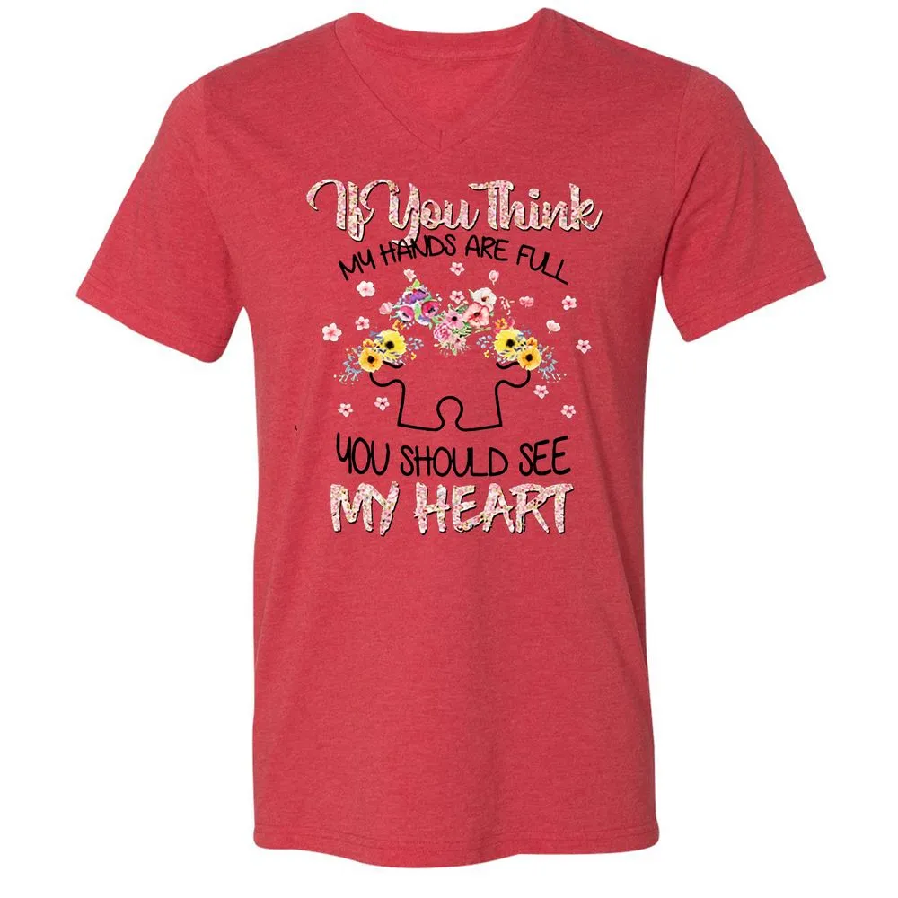Unisex V-Neck T-Shirt - FD4Z5MKX - Heather Red - 5