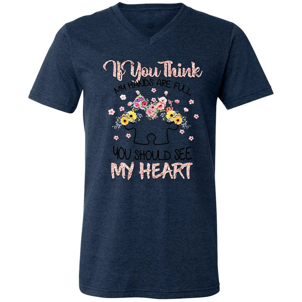 Unisex V-Neck T-Shirt - FD4Z5MKX - Heather Navy - 15