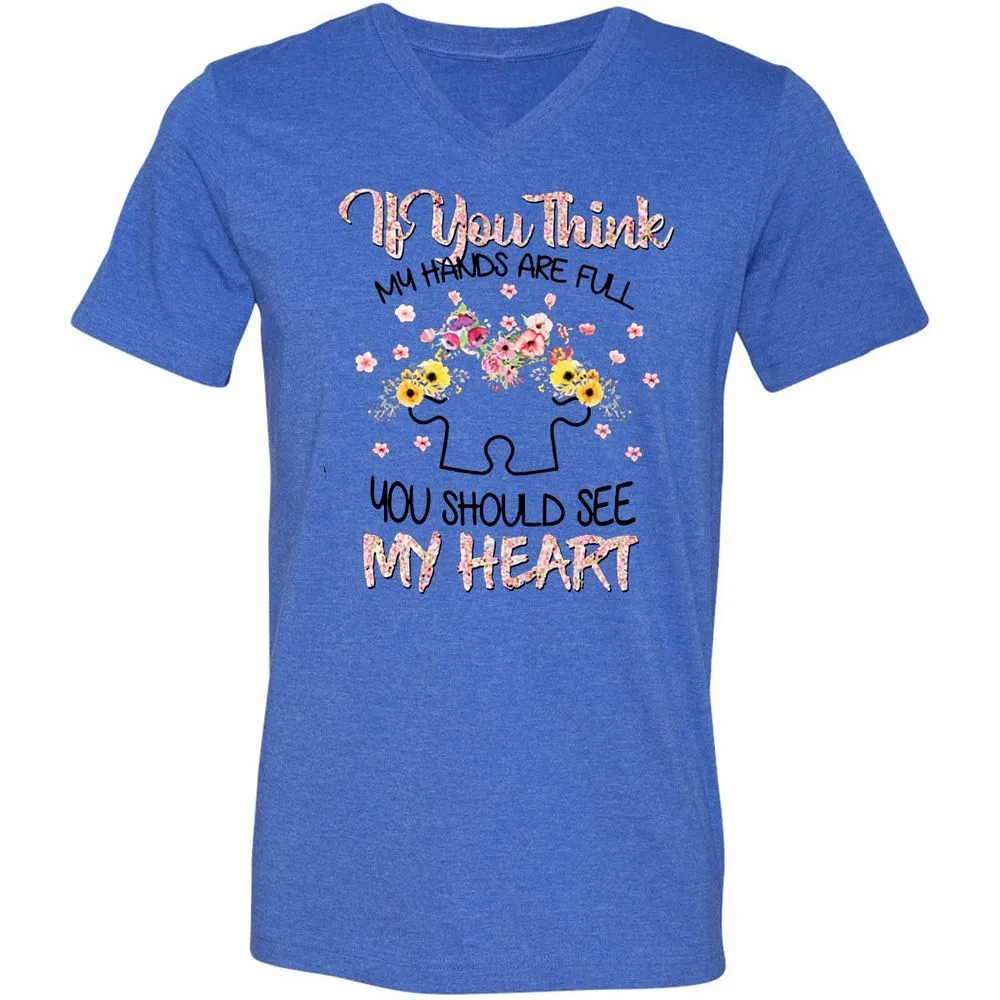 Unisex V-Neck T-Shirt - FD4Z5MKX - Heather True Royal - 14