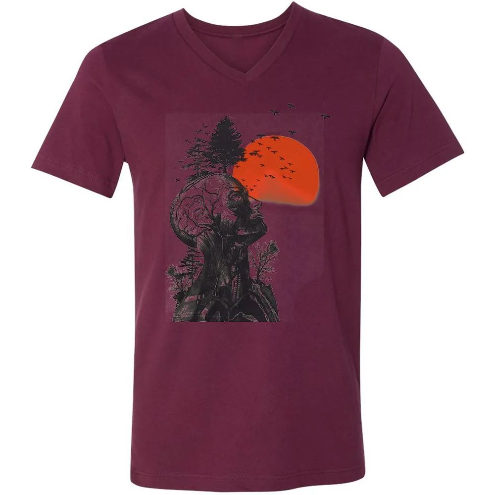 Unisex V-Neck T-Shirt - 373XTDCV - Maroon - 6