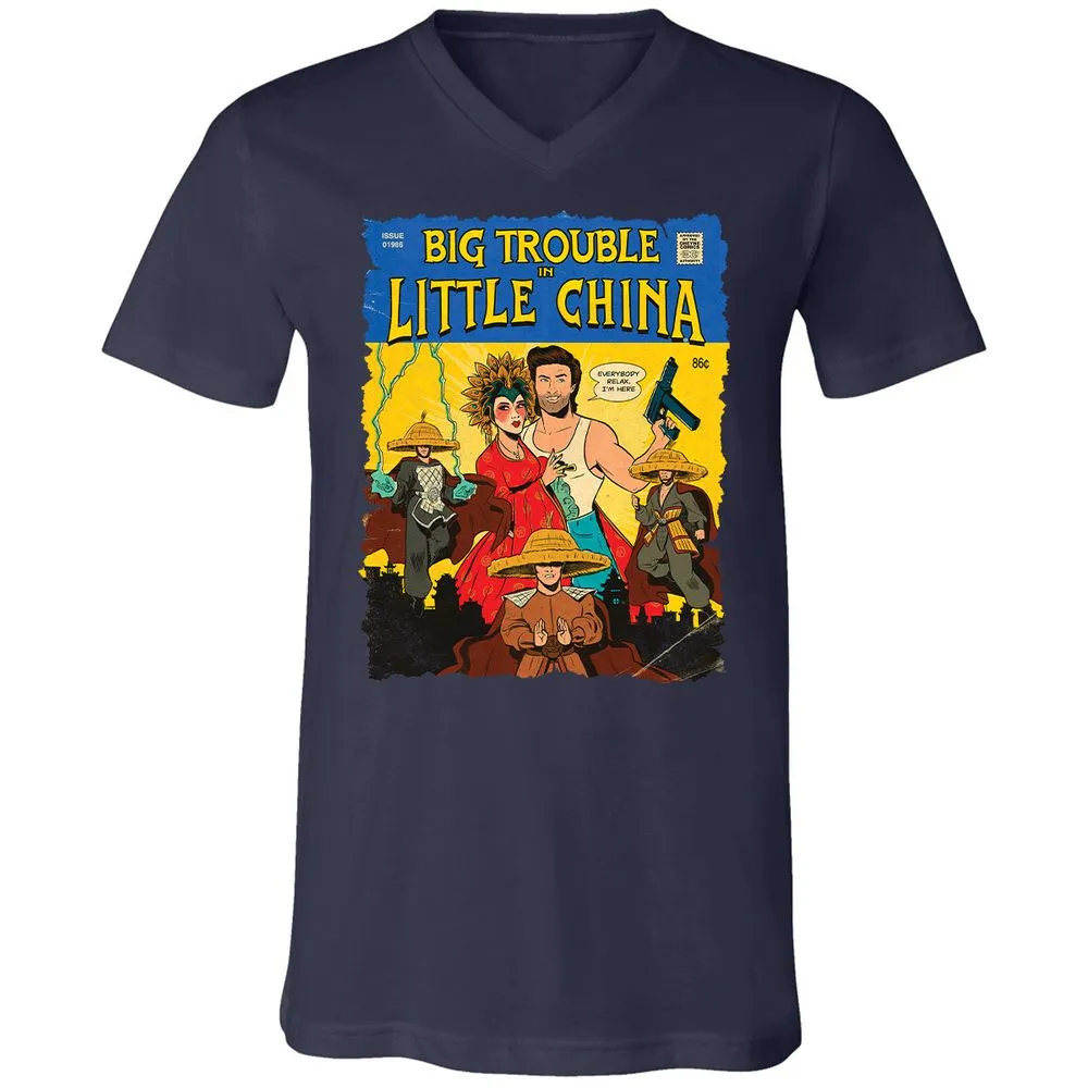 Unisex V-Neck T-Shirt - QRNL3CXK - Navy - 9