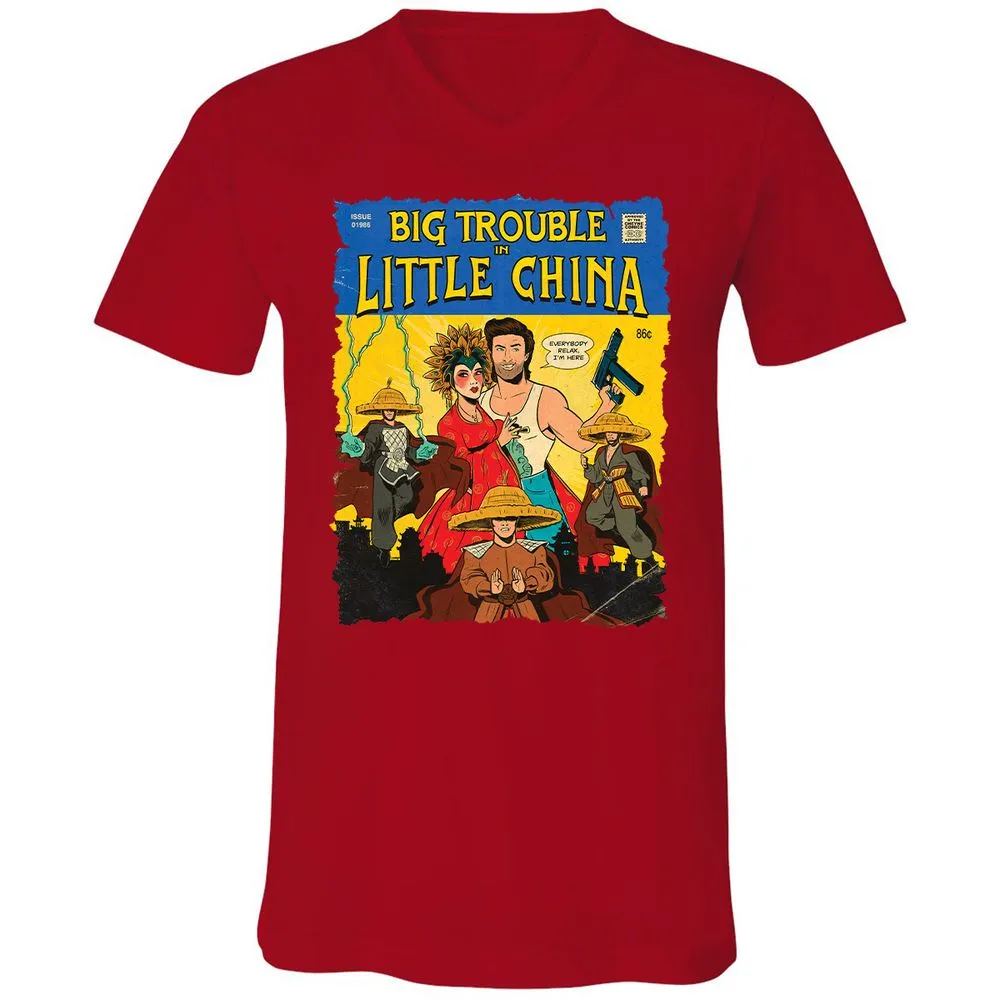 Unisex V-Neck T-Shirt - QRNL3CXK - Red - 3