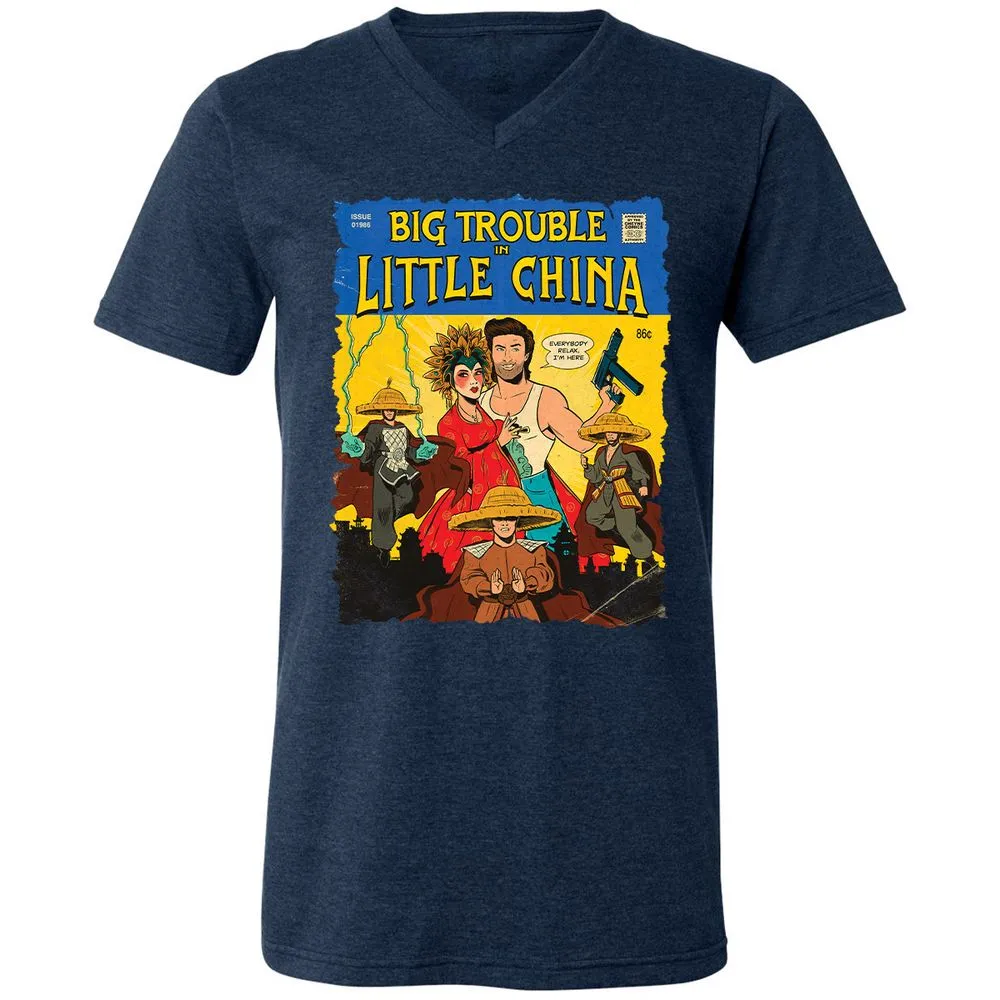 Unisex V-Neck T-Shirt - QRNL3CXK - Heather Navy - 15
