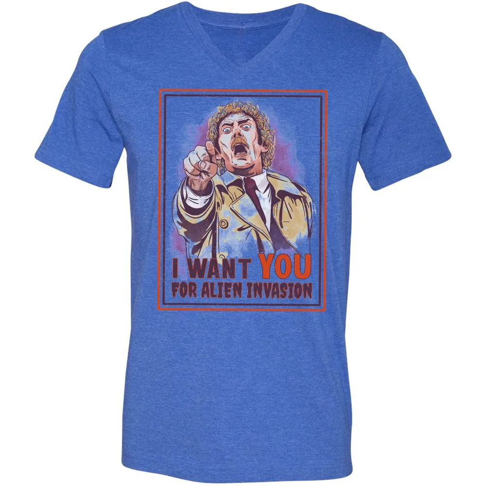 Unisex V-Neck T-Shirt - 4N2LMQPR - Heather True Royal - 14