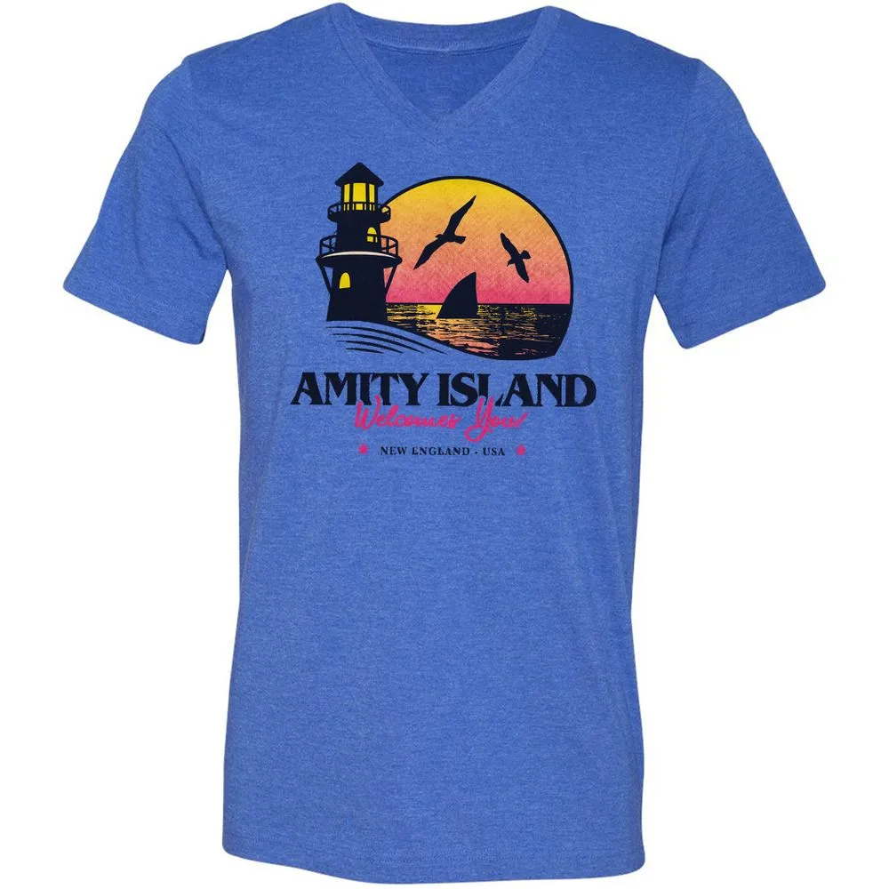 Unisex V-Neck T-Shirt - A5KM9H3R - Heather True Royal - 14