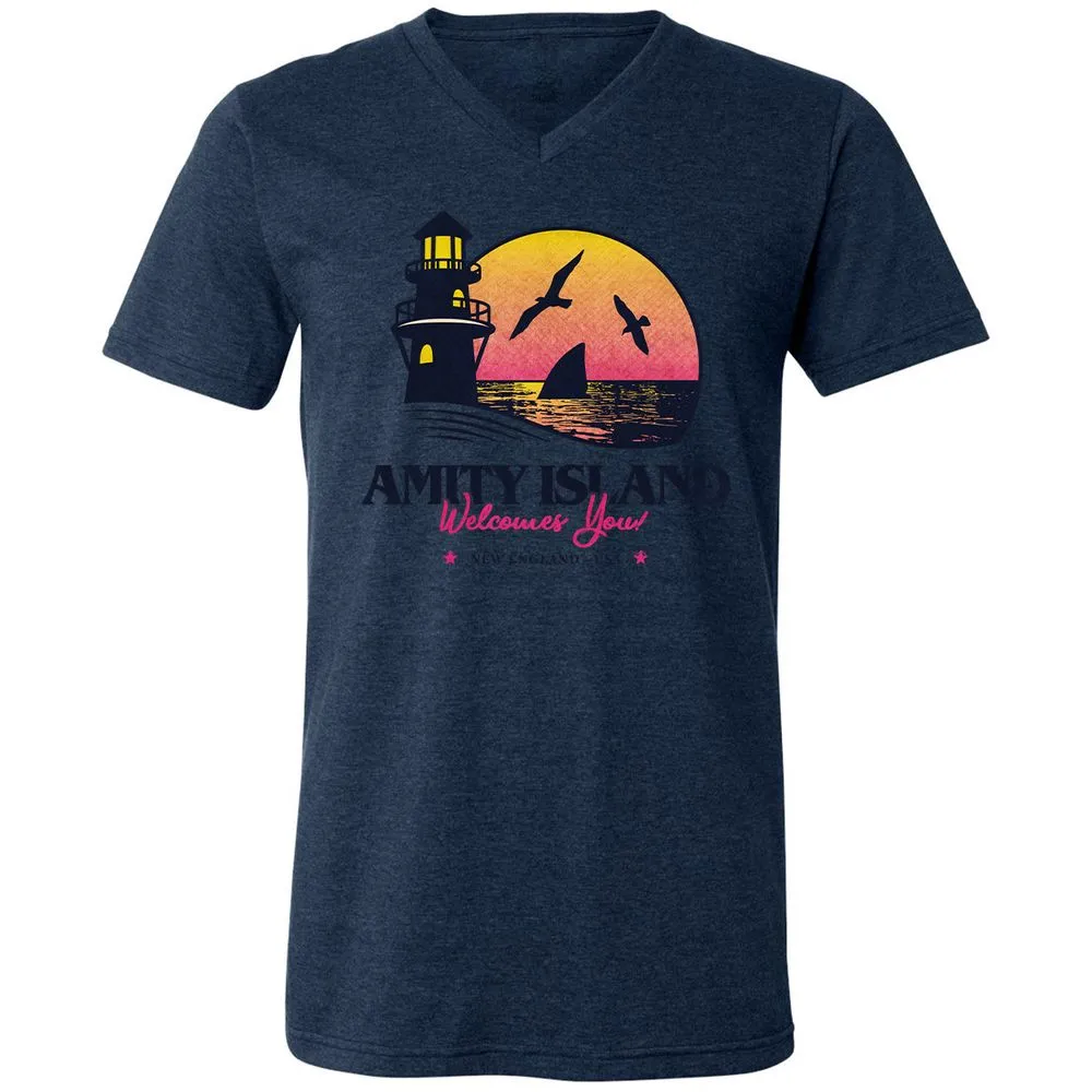 Unisex V-Neck T-Shirt - A5KM9H3R - Heather Navy - 15