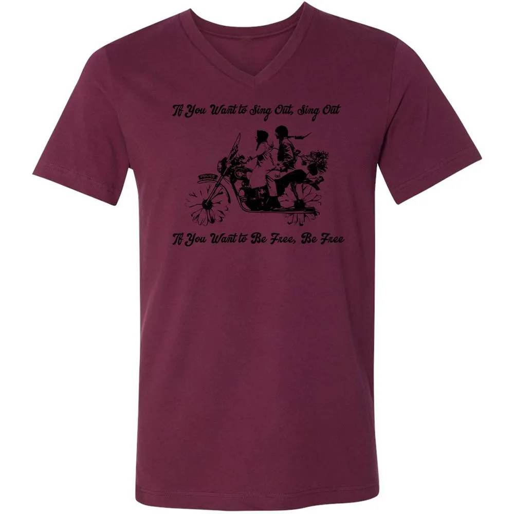 Unisex V-Neck T-Shirt - KY3AED8C - Maroon - 6
