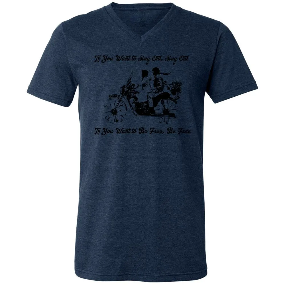 Unisex V-Neck T-Shirt - KY3AED8C - Heather Navy - 15