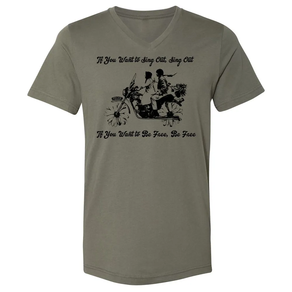 Unisex V-Neck T-Shirt - KY3AED8C - Military Green - 10