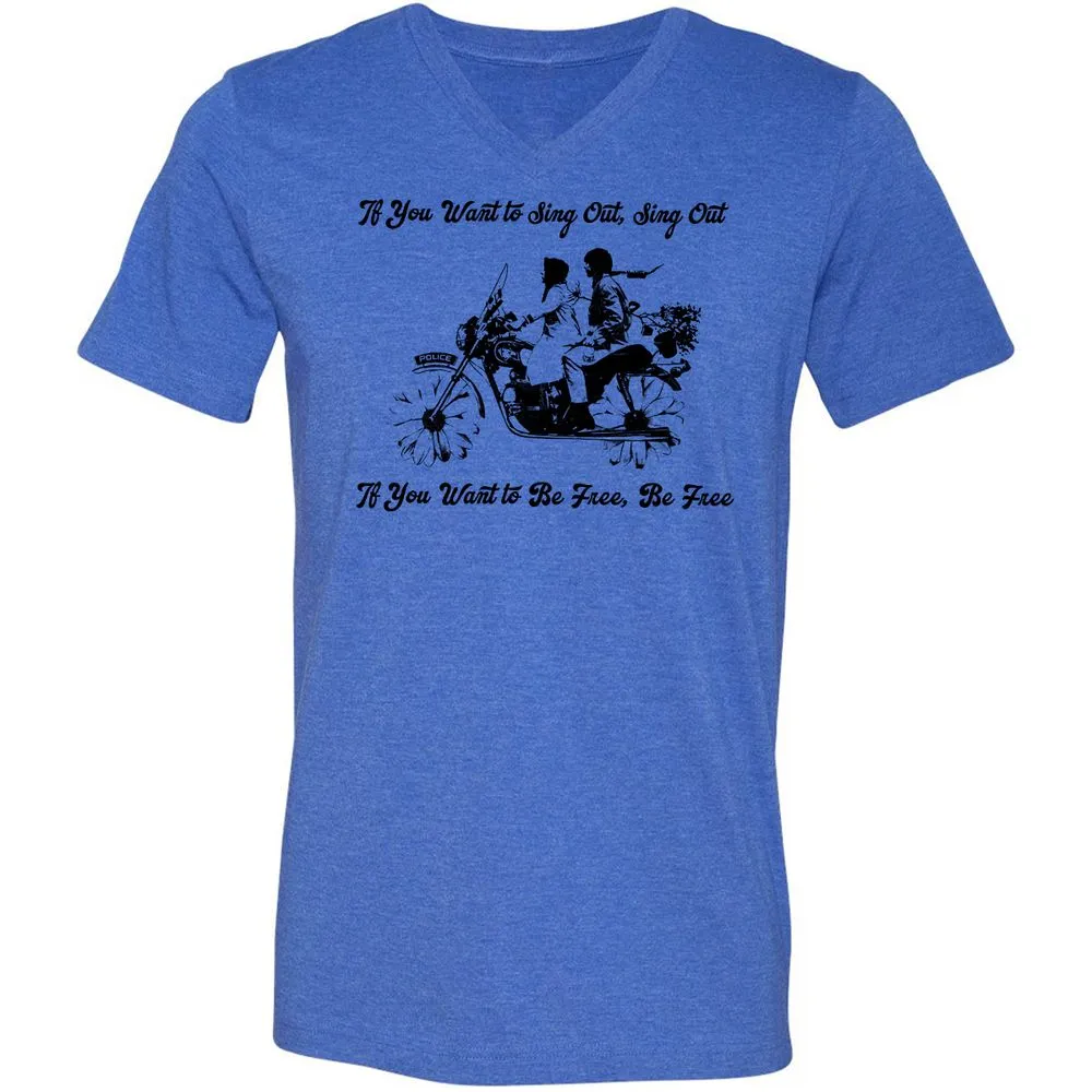 Unisex V-Neck T-Shirt - KY3AED8C - Heather True Royal - 14