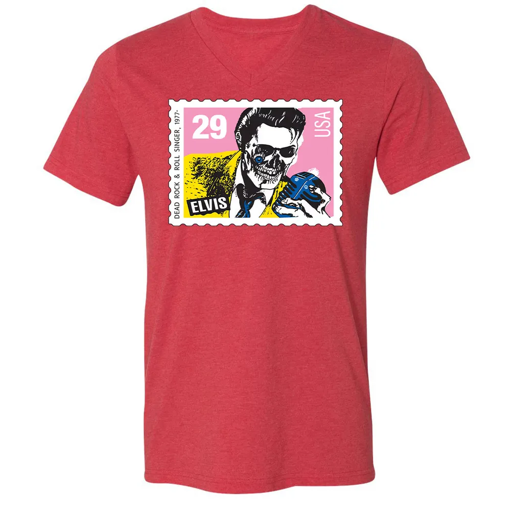 Horror Elvis Presley stamp Unisex V-Neck T-Shirt - 5