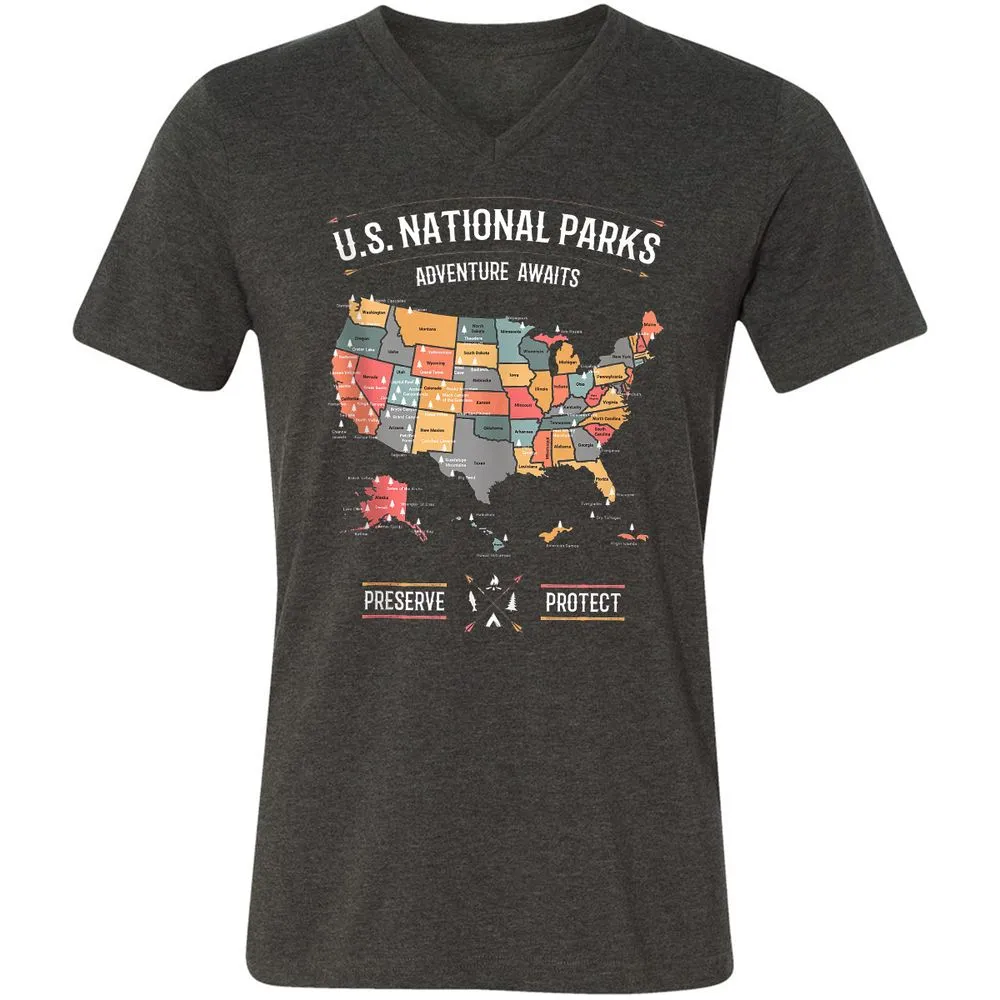 Unisex V-Neck T-Shirt - NNZ9AWXD - Dark Grey Heather - 8