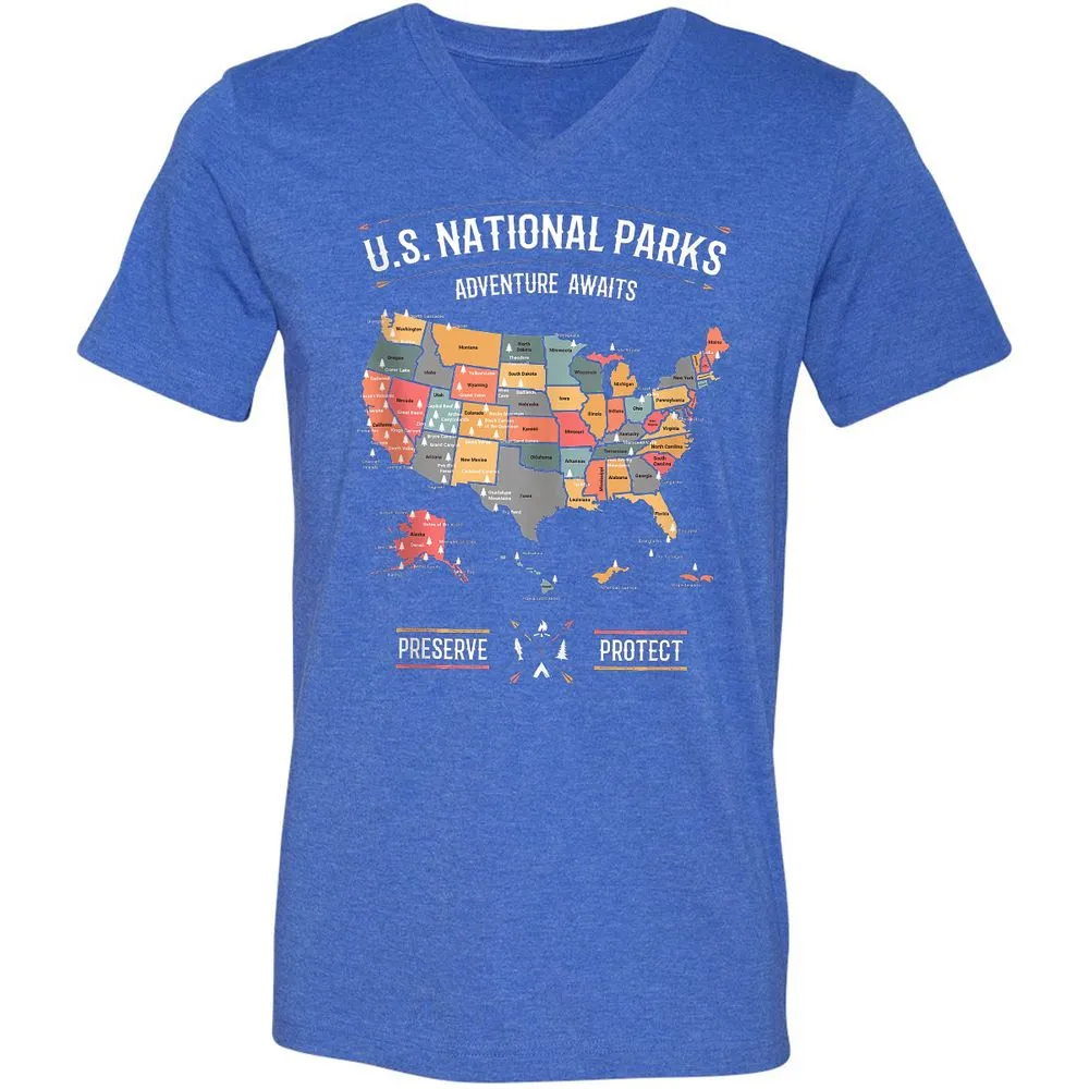 Unisex V-Neck T-Shirt - NNZ9AWXD - Heather True Royal - 14
