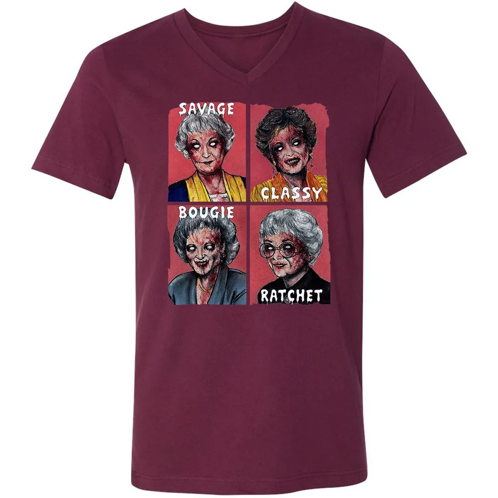Unisex V-Neck T-Shirt - URHG9LDF - Maroon - 6