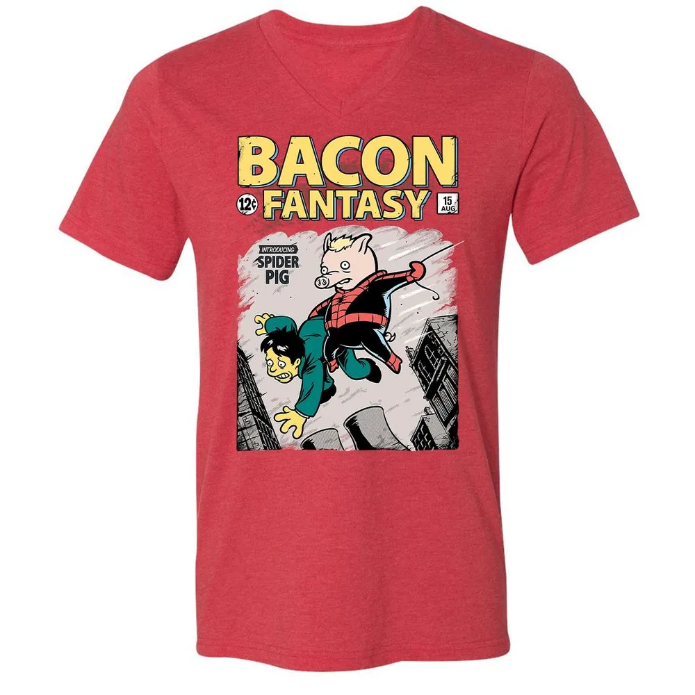 Unisex V-Neck T-Shirt - TZVKGWDQ - Heather Red - 16